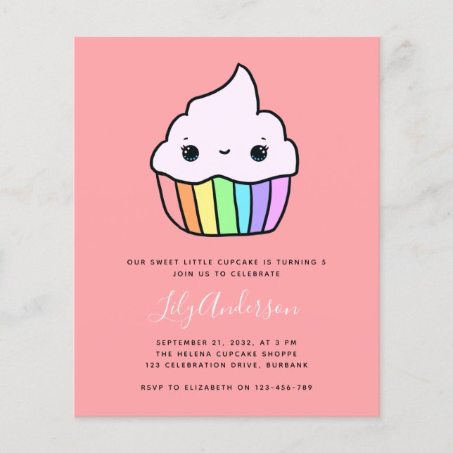 Papier Budget Cupcake Invitation de fête d'anniversaire d (Devant)