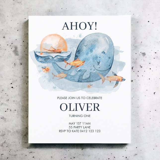 Papier BUDGET Cute Aquarelle Baleine Invitation d'anniver (Créateur téléchargé)