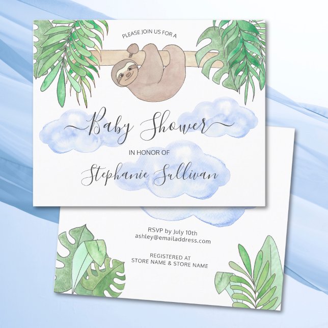 Papier Budget Cute Baby Boy Sloth Baby shower Invitation (Créateur téléchargé)