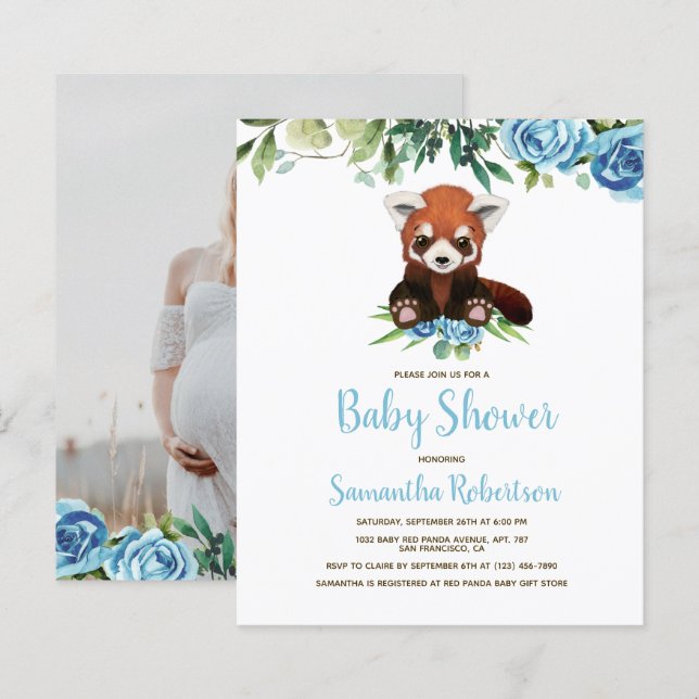 Papier Budget Cute Bear Blue Boy Baby shower Invitation (Devant / Derrière)