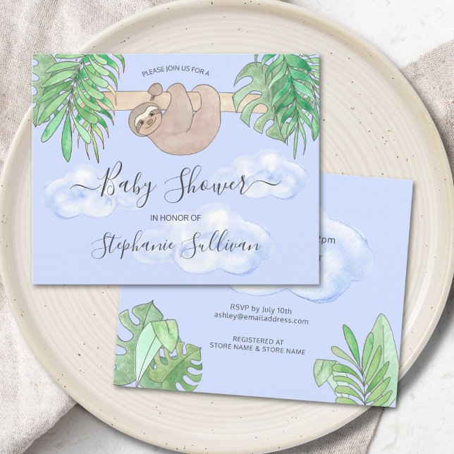 Papier Budget Cute Blue Boy Sloth Baby shower Invitation (Créateur téléchargé)