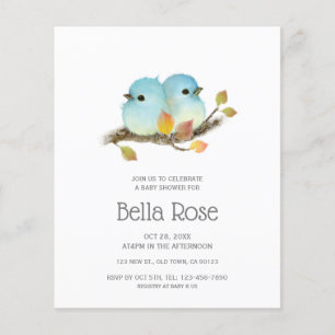 Papier Budget Cute Bluebirds Baby showers d'oiseaux Invit