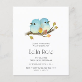 Papier Budget Cute Bluebirds Baby showers d'oiseaux Invit