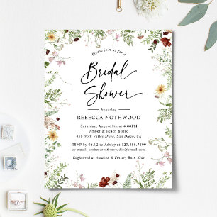 Papier Budget Cute Boho Florals Invitation de douche nupt