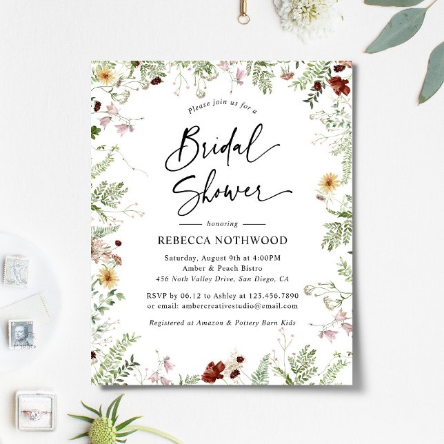 Papier Budget Cute Boho Florals Invitation de douche nupt (Créateur téléchargé)