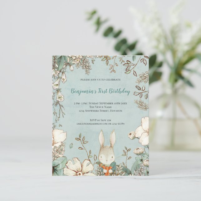 Papier Budget Cute Bunny Foliage 1er anniversaire garçon  (Debout devant)