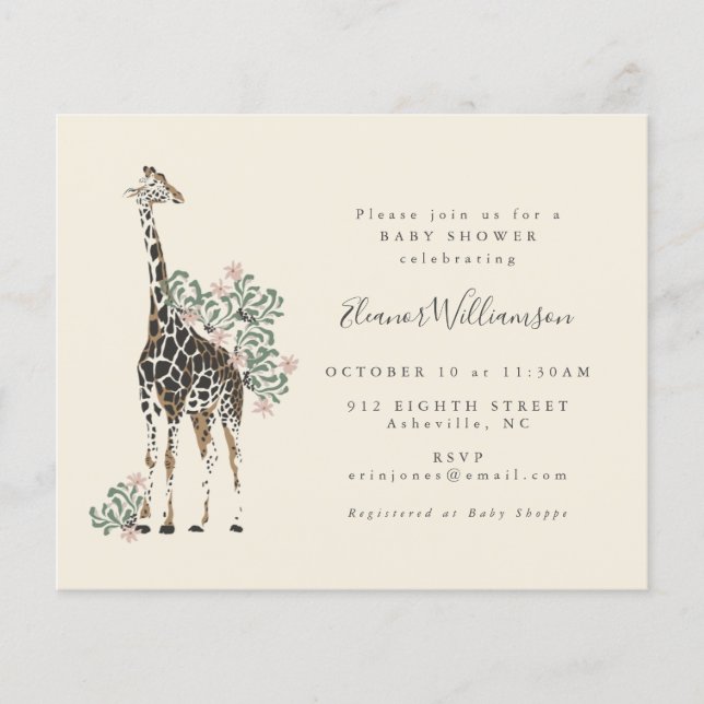 Papier Budget Cute Floral Giraffe Baby shower simple (Devant)