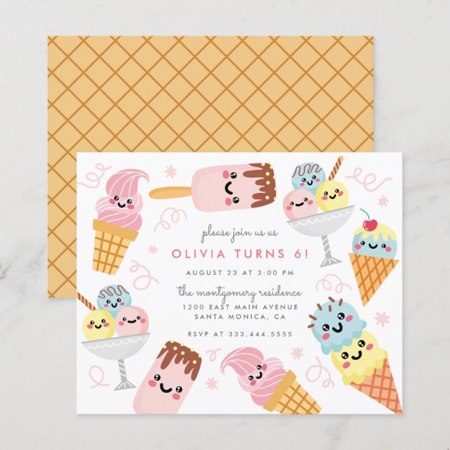 Papier Budget Cute Pastel Crème glacée Fête d'Anniversair (Devant / Derrière)