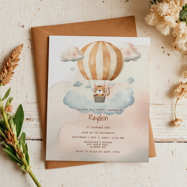 Papier BUDGET Cute Tiger Hot-Air ballon 1er anniversaire (Créateur téléchargé)