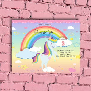 Papier BUDGET Cute Unicorn Rainbow Girls Invitation