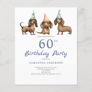 Papier Budget Dachshund Chien 60e Invitation d'anniversai