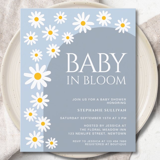 Papier Budget Daisy Baby In Bloom Blue Baby shower Invita (Créateur téléchargé)