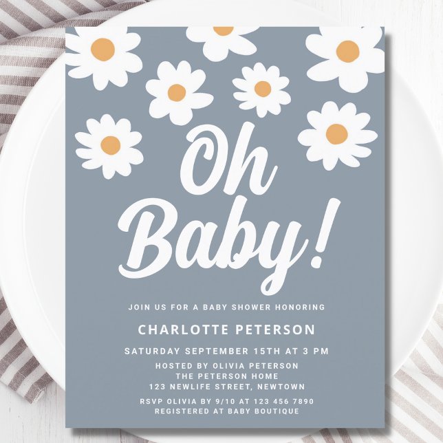 Papier Budget Daisy Baby shower bleu Invitation (Créateur téléchargé)