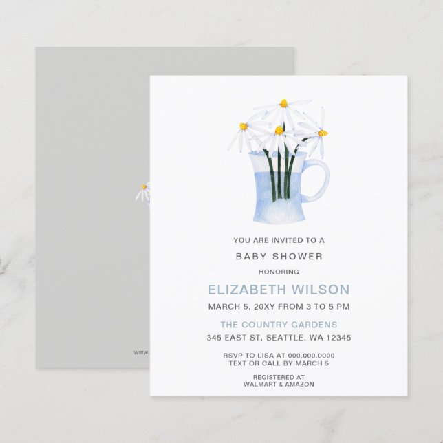 Papier Budget Daisy Genre Neutre Baby shower Invitation (Devant / Derrière)