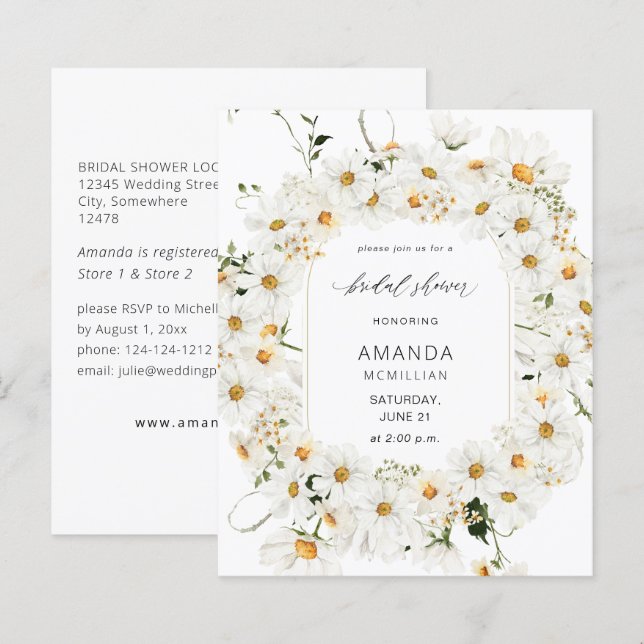 Papier Budget Daisy White Floral Fête des mariées (Devant / Derrière)