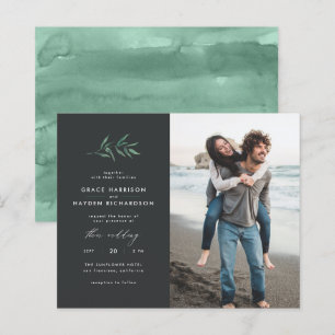 Papier Budget Dark Green Branch Mariage Photo Invitation