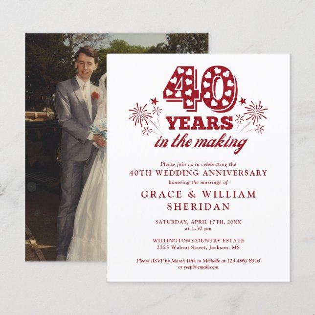 Papier Budget de l'Invitation photo du 40e anniversaire (Devant / Derrière)