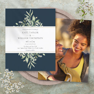 Papier Budget Deep Sea Blue Greenery Mariage Photo Invita