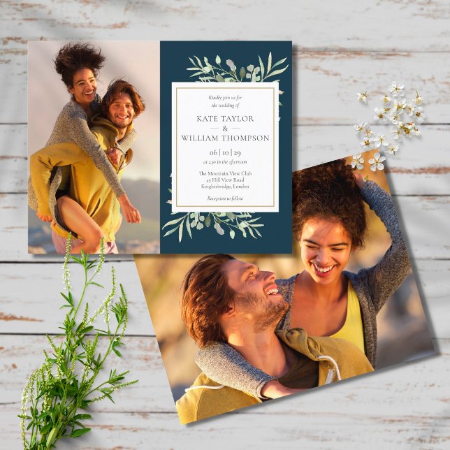 Papier Budget Deep Sea Blue Photo Faire-part de mariage (Créateur téléchargé)