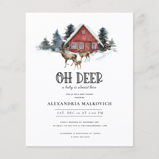 Papier Budget Deer Theme Woodland Baby shower Invitation (Devant)