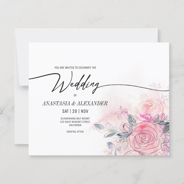 Papier BUDGET Délicat faire-part de mariage Floral. (Devant)