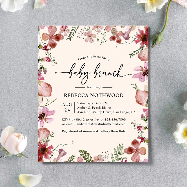 Papier Budget Delicy Rose Floral Baby Brunch Invitation (Créateur téléchargé)