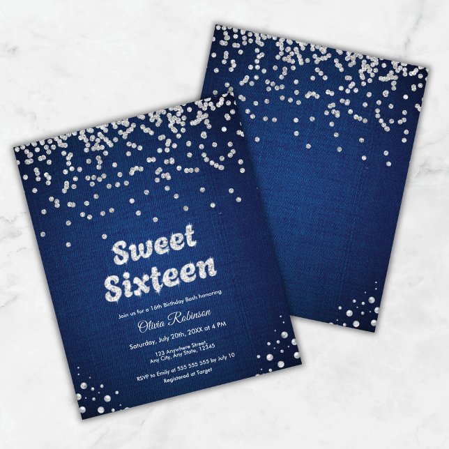 Papier Budget Denim Sweet sixteen 16e anniversaire Invita (Budget Denim Sweet Sixteen 16th Birthday Invite )