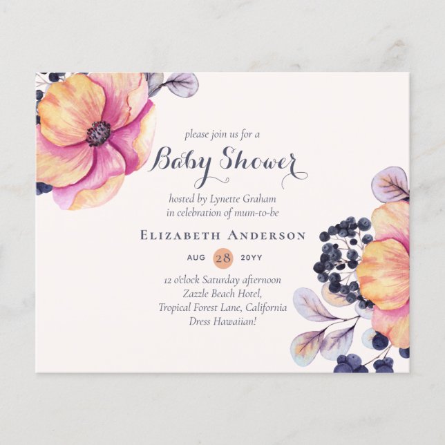 Papier BUDGET DES Invitations Baby showers Floraux de la  (Devant)
