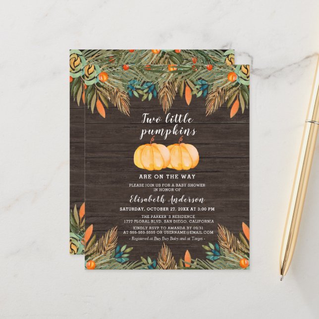 Papier Budget Deux Baby shower Rustique Citrouille (Devant/Arrière en situation)