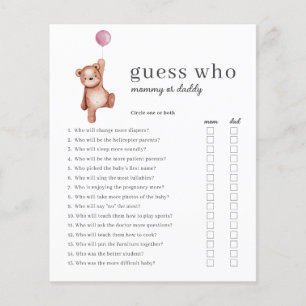 Papier Budget Devinez Qui Fille Baby shower Jeu