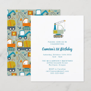 Papier Budget Diggers Camions Blue 1er Anniversaire Invit