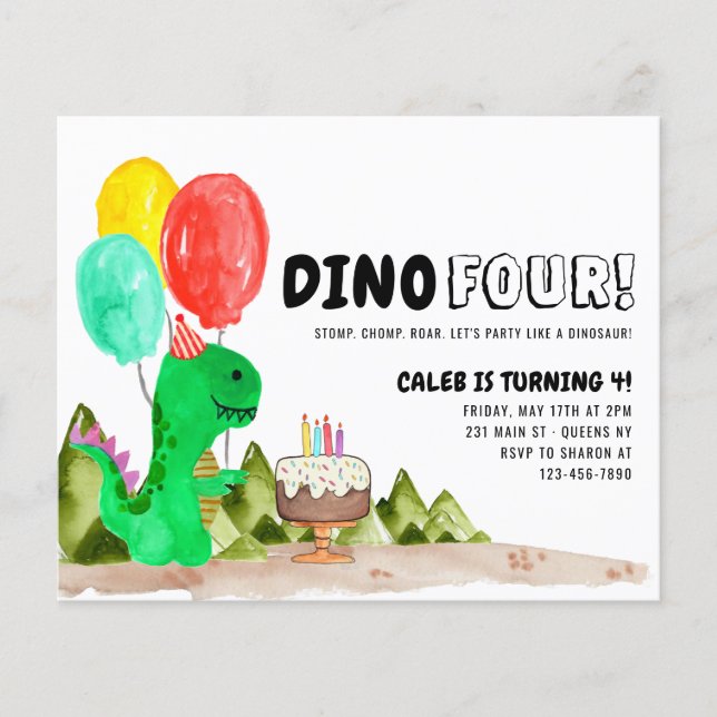 Papier Budget Dino FOUR Balloon Dinosaur 4e anniversaire (Devant)