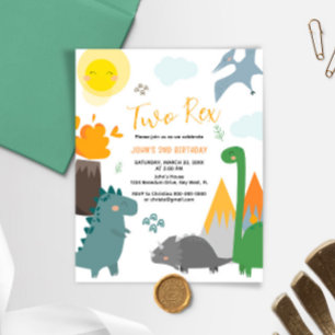 Papier Budget Dinosaur Deux Rex 2e Anniversaire Invitatio