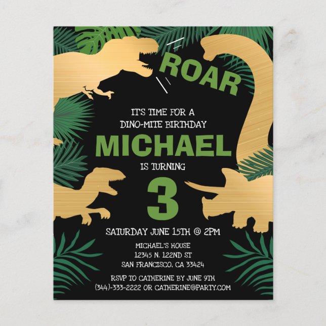Papier Budget Dinosaur Enfants Dino Trex Invitation Anniv (Devant)