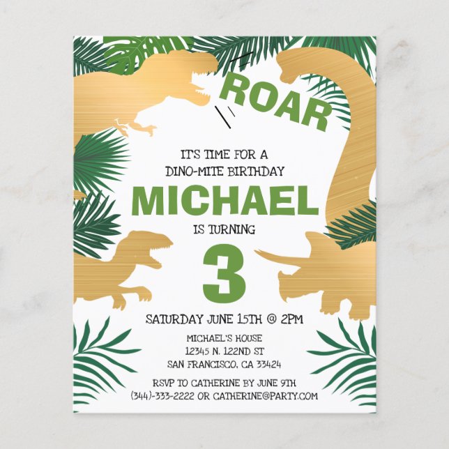 Papier Budget Dinosaur Enfants Dino Trex Invitation Anniv (Devant)
