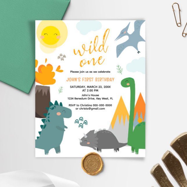 Papier Budget Dinosaur Wild Un 1er anniversaire Invitatio (Créateur téléchargé)