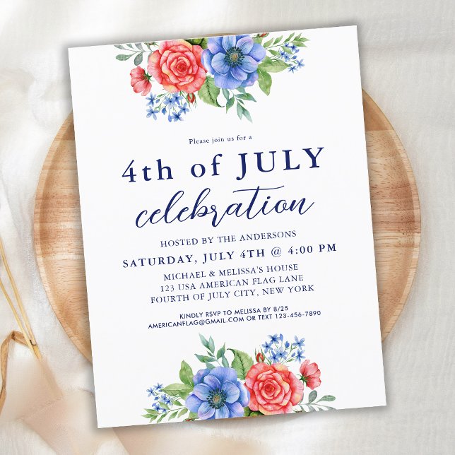 Papier Budget d'invitation de 4 juillet florales patrioti (Créateur téléchargé)