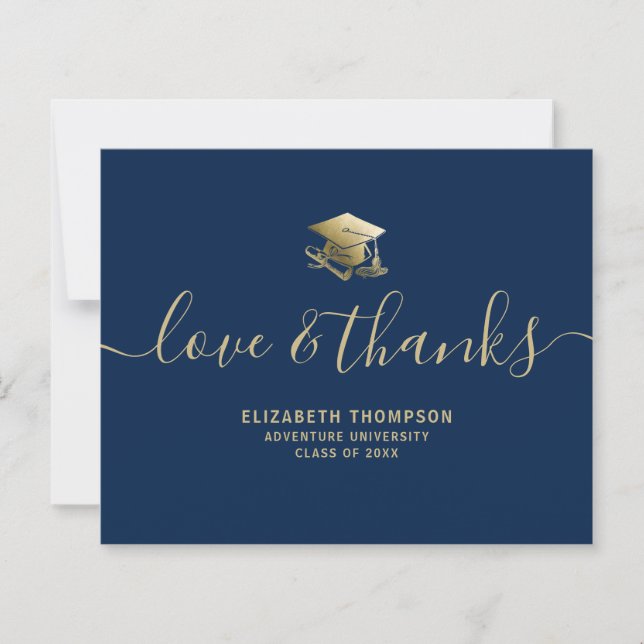Papier Budget Diplômé Or Amour Remerciements Bleu Merci (Devant)