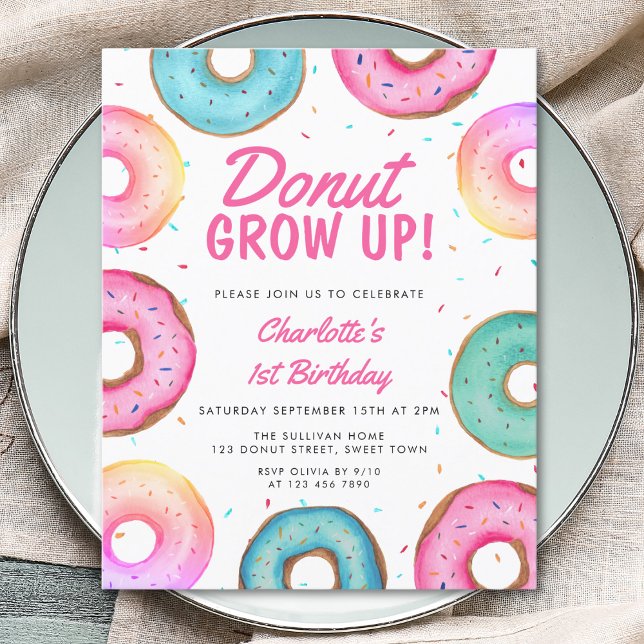 Papier Budget Donut Girl's 1st Birthday Invitation (Créateur téléchargé)