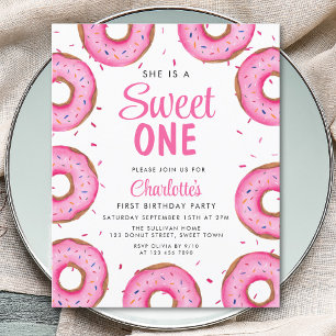 Papier Budget Donut Girl's First Birthday Party Invitatio