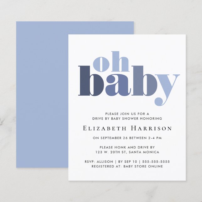 Papier Budget Drive By Baby Boy Shower Blue Invitation (Devant / Derrière)
