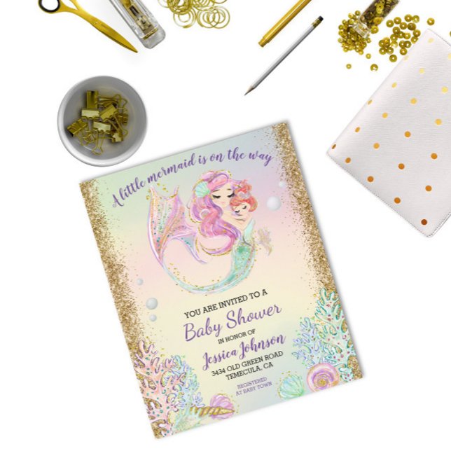 Papier Budget du Baby shower d'aquarelle de petite sirène (Créateur téléchargé)