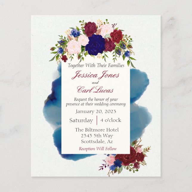 Papier Budget du Mariage d'aquarelle de la marine de Bour (Devant)