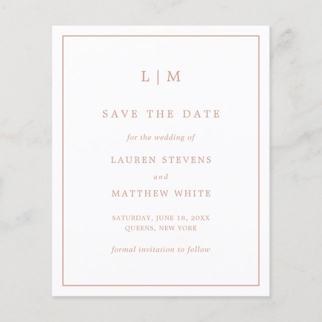 Papier Budget du Mariage rose Rose simple Enregistrer la  (Devant)