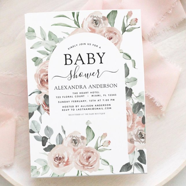 Papier Budget Dusty Baby shower rose Floral Invitation (Créateur téléchargé)