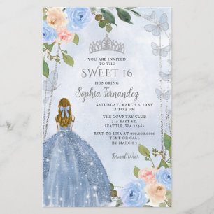 Papier Budget Dusty Blue Argent Floral Princess Sweet 16
