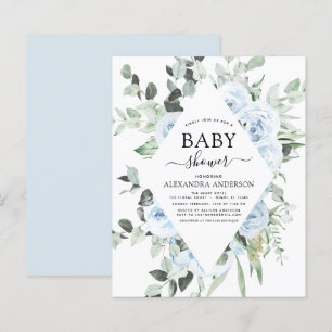 Papier Budget Dusty Blue Baby shower Floral Invitation