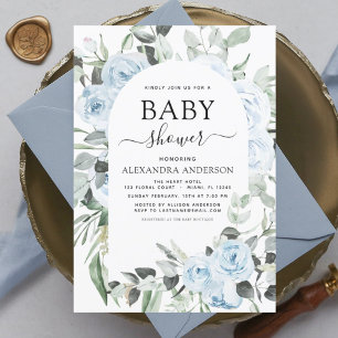 Papier Budget Dusty Blue Baby shower Floral Invitation