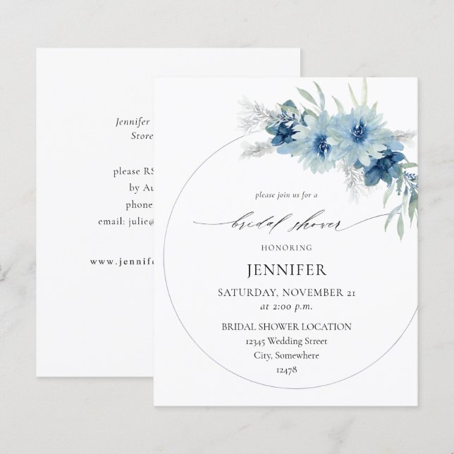 Papier Budget Dusty Blue Boho Floral Ring Fête des mariée (Devant / Derrière)