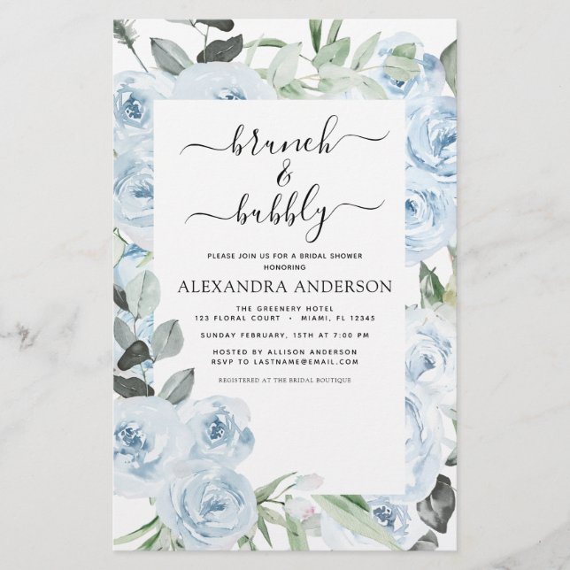 Papier Budget Dusty Blue Brunch & Bubbly Fête des mariées (Devant)